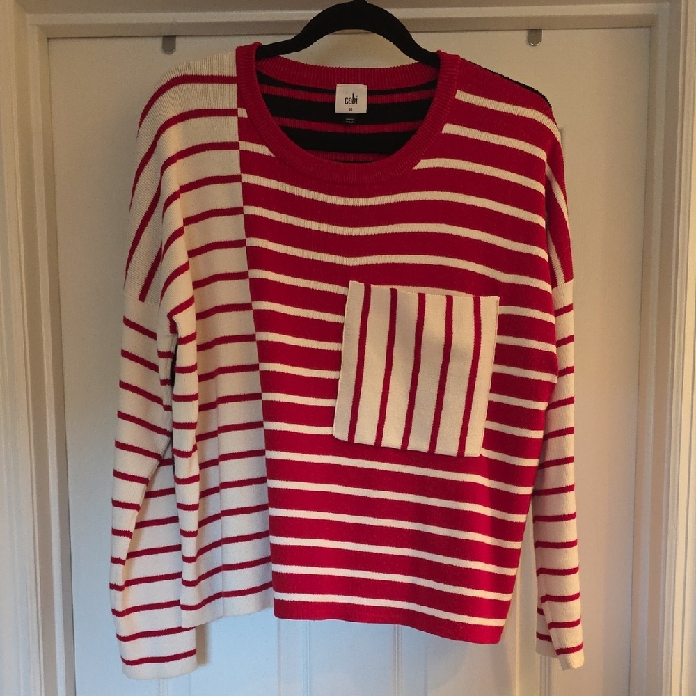 Cabi Women's Bold Red and White Striped Sweater